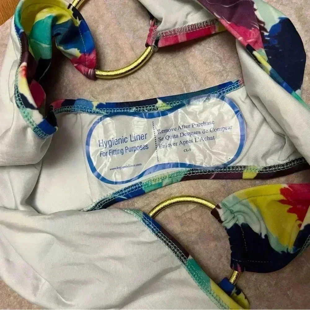 NWOT Milly Cabana Gold Ring Feather Print Bikini Bottom M
